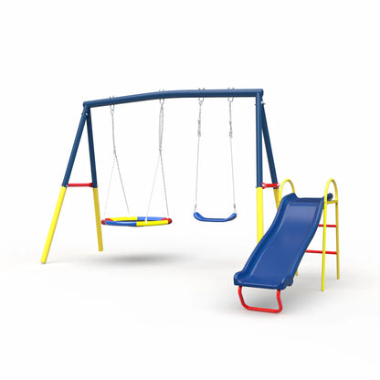 Urban Culture Homes Swing Sets for Backyard with Kids Slide | 3-in-1 Heavy-Duty Metal Outdoor Playground