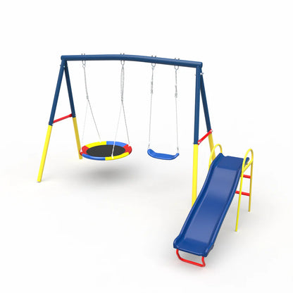 Urban Culture Homes Swing Sets for Backyard with Kids Slide | 3-in-1 Heavy-Duty Metal Outdoor Playground