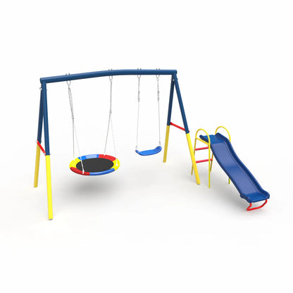 Urban Culture Homes Swing Sets for Backyard with Kids Slide | 3-in-1 Heavy-Duty Metal Outdoor Playground