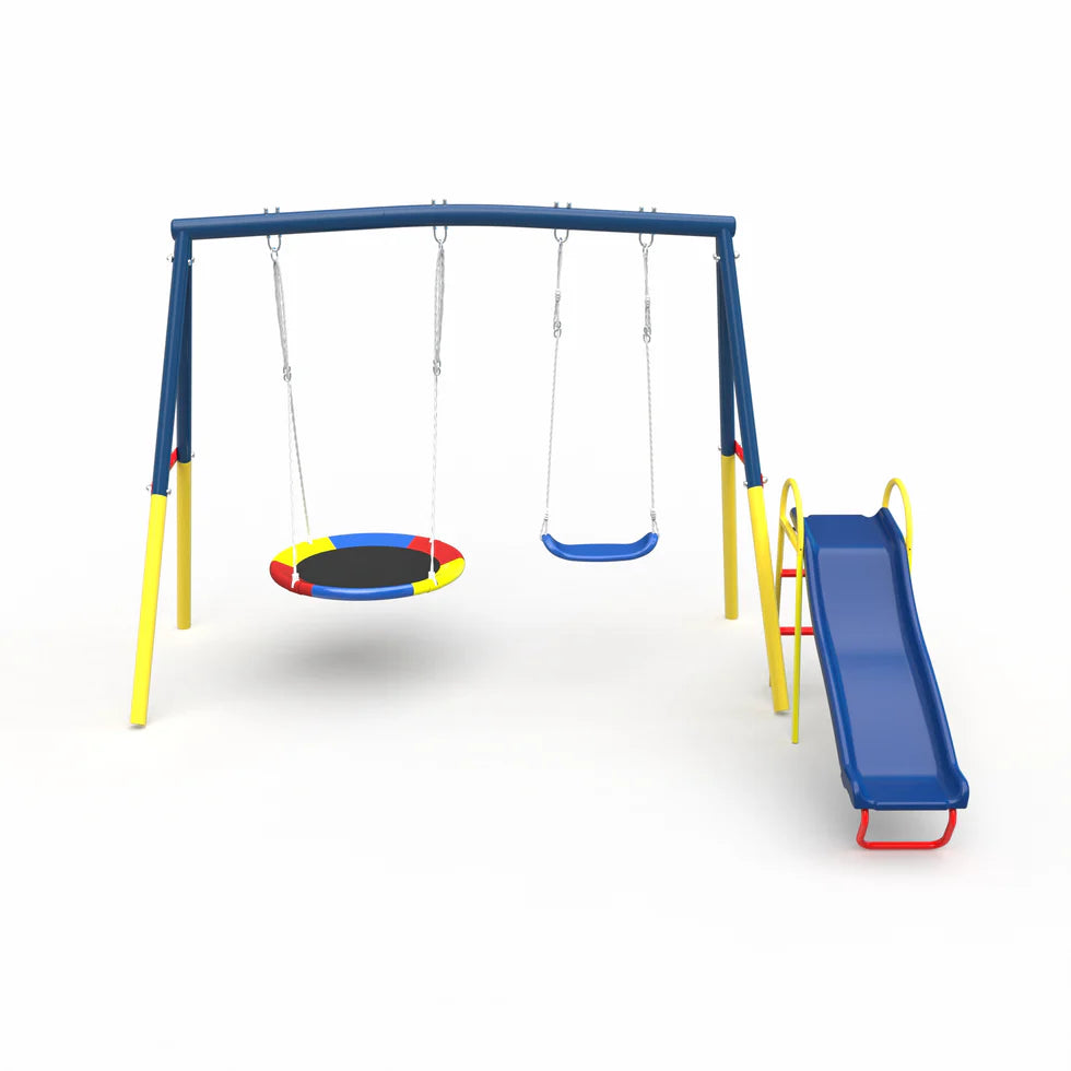 Urban Culture Homes Swing Sets for Backyard with Kids Slide | 3-in-1 Heavy-Duty Metal Outdoor Playground