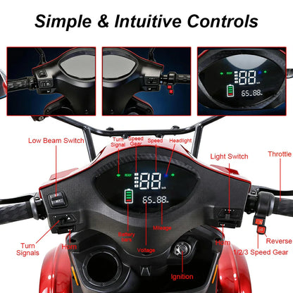 Wheel Electric Mobility Scooter — 500W 60V, 150kg Capacity-B034
