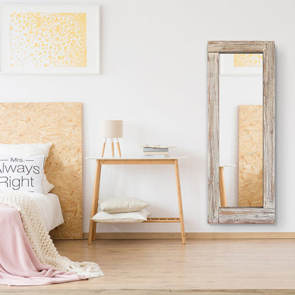 Rustic White Wood Frame Full Length Mirror – 162x61cm