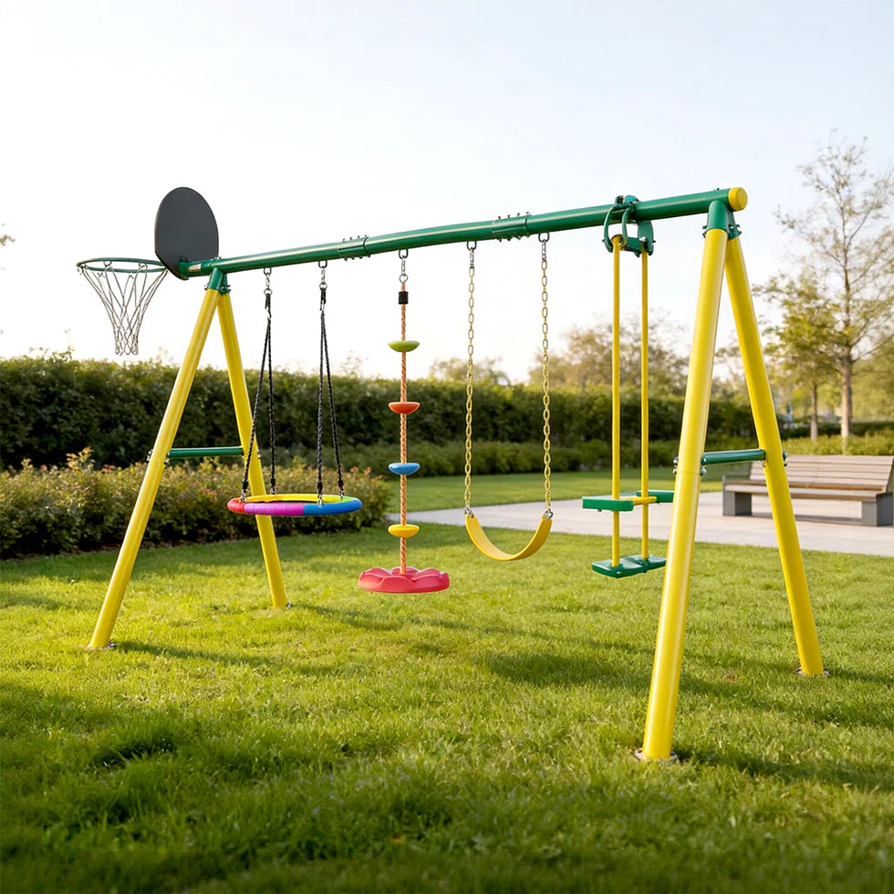 Urban Culture Homes All-In-One Outdoor Children's Play Equipment | Multi-Activity Swing, Basketball & Climbing Station