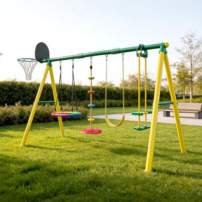 Urban Culture Homes All-In-One Outdoor Children's Play Equipment | Multi-Activity Swing, Basketball & Climbing Station