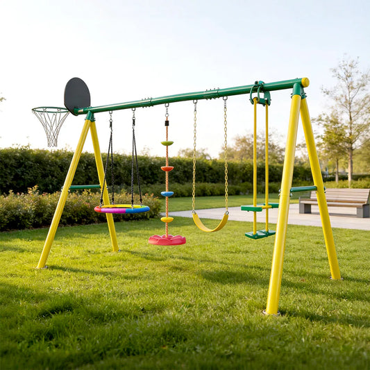 Urban Culture Homes All-In-One Outdoor Children's Play Equipment | Multi-Activity Swing, Basketball & Climbing Station