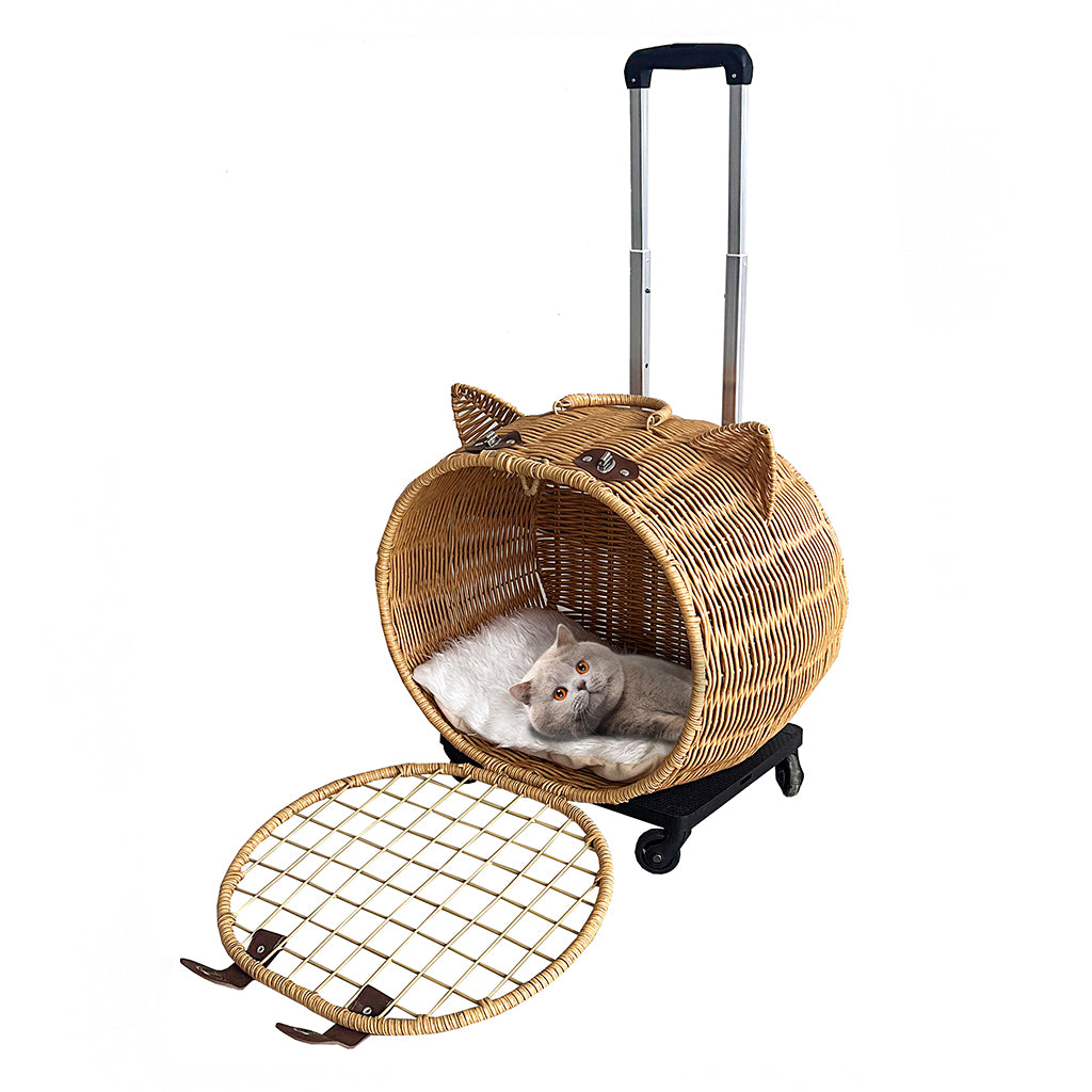 Wicker Cat Carrier Trolley – Wheels & Extendable Handle