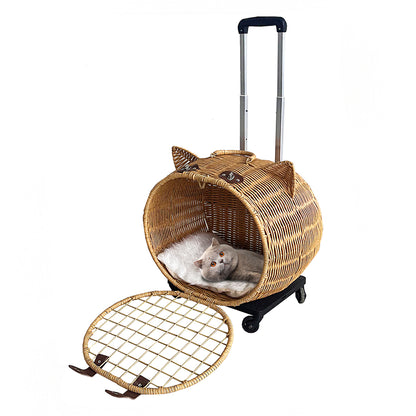 Wicker Cat Carrier Trolley – Wheels & Extendable Handle