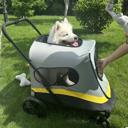 Large Folding Dog Stroller | 4-Wheel Pet Carriage with Rain Cover