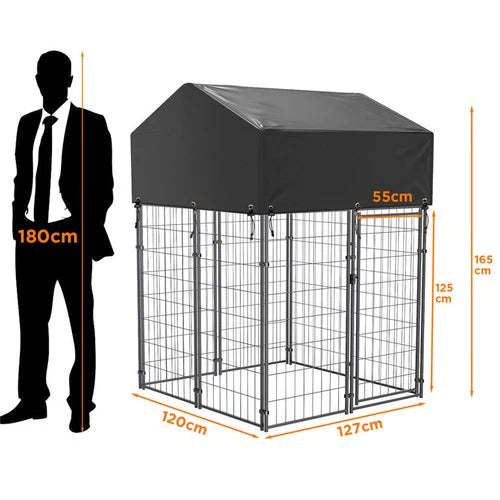 Lockable Dog Kennel 165cm | Outdoor Pet Enclosure with Waterproof Roof