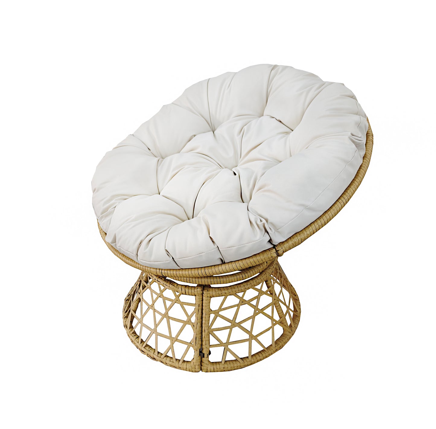 Rotating Papasan Chair with Cushion – PE Rattan & Steel Frame