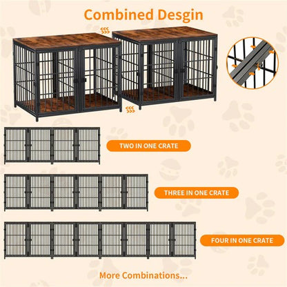 4-Door Dog Crate End Table 90cm | Heavy Duty Furniture Kennel with Divider