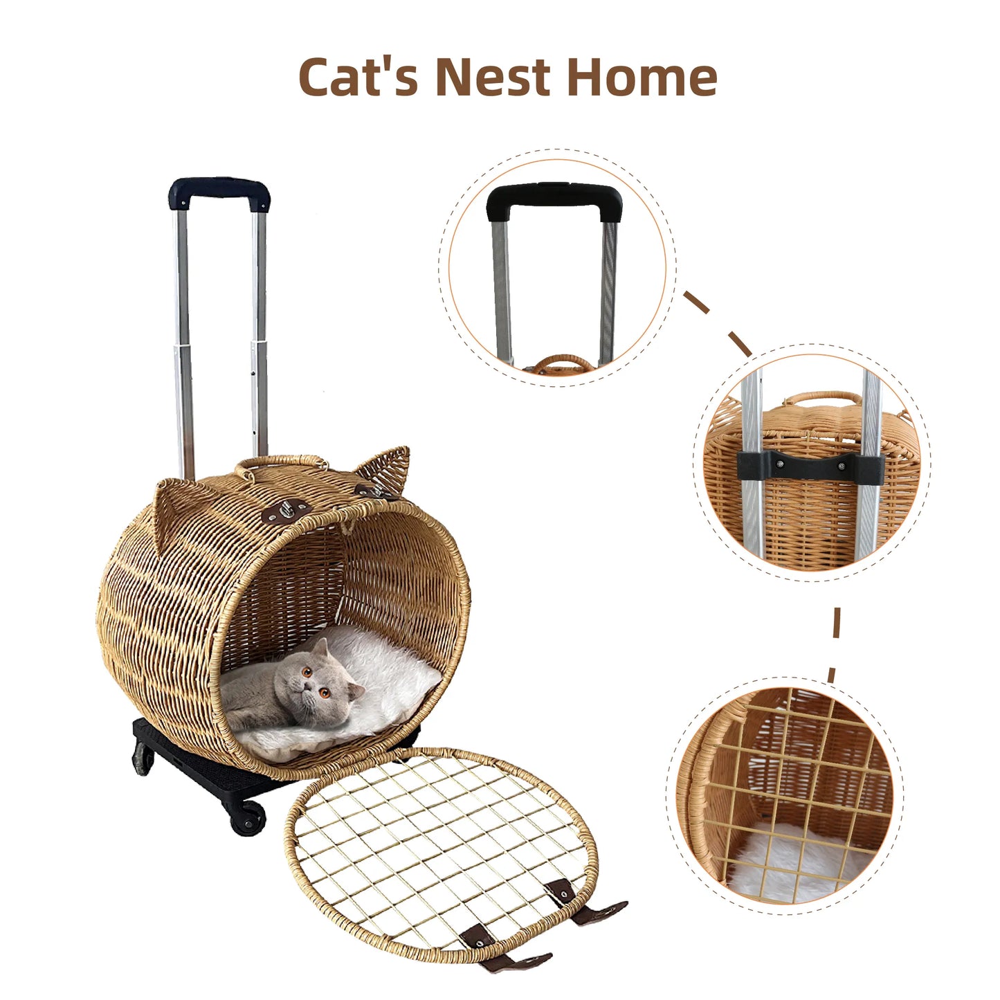 Wicker Cat Carrier Trolley – Wheels & Extendable Handle