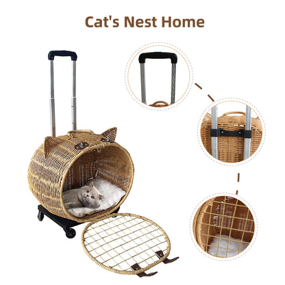 Wicker Cat Carrier Trolley – Wheels & Extendable Handle