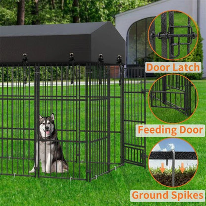 Upgraded Thicken Pet Dog Kennel Heavy Duty Metal Dog Cage House w/ Feeding Door