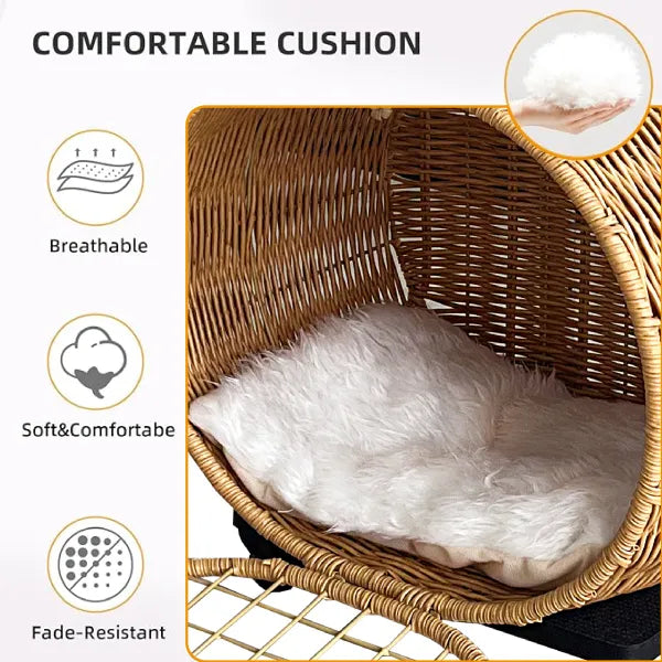 Wicker Cat Carrier Trolley – Wheels & Extendable Handle