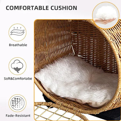 Wicker Cat Carrier Trolley – Wheels & Extendable Handle