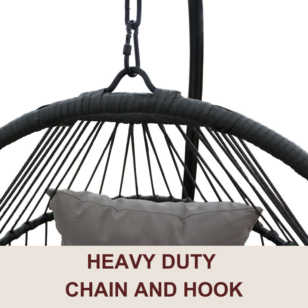 Foldable Rattan Egg Chair – Steel Frame & Hanging Stand