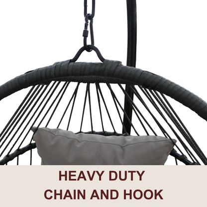 Foldable Rattan Egg Chair – Steel Frame & Hanging Stand