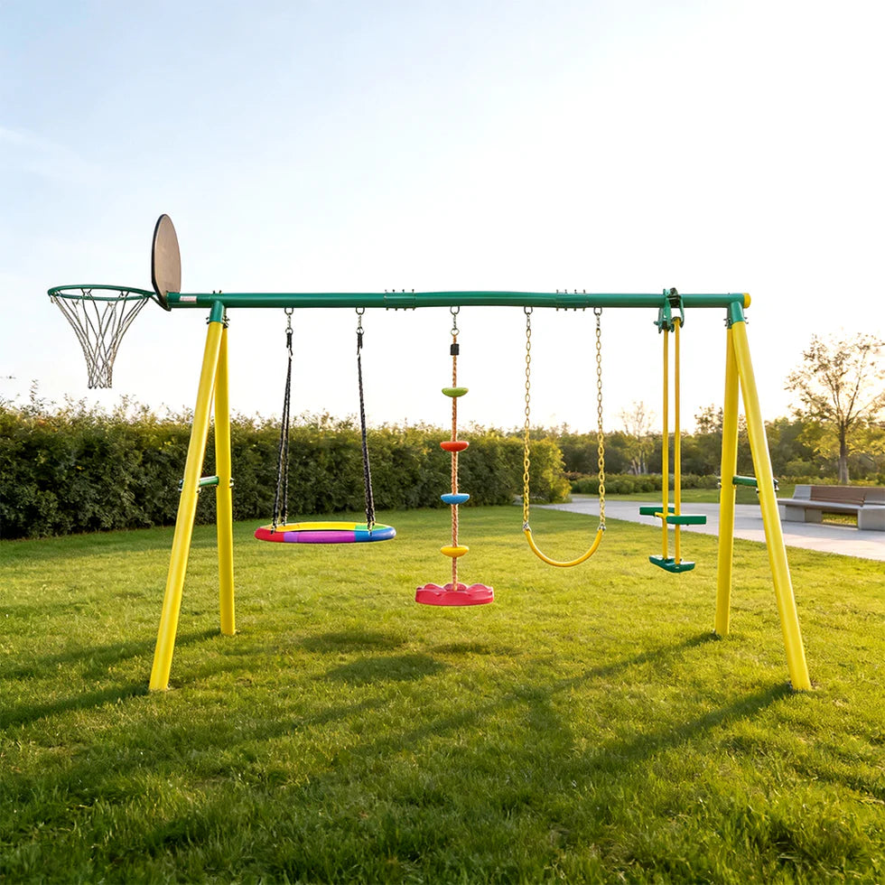 Urban Culture Homes All-In-One Outdoor Children's Play Equipment | Multi-Activity Swing, Basketball & Climbing Station