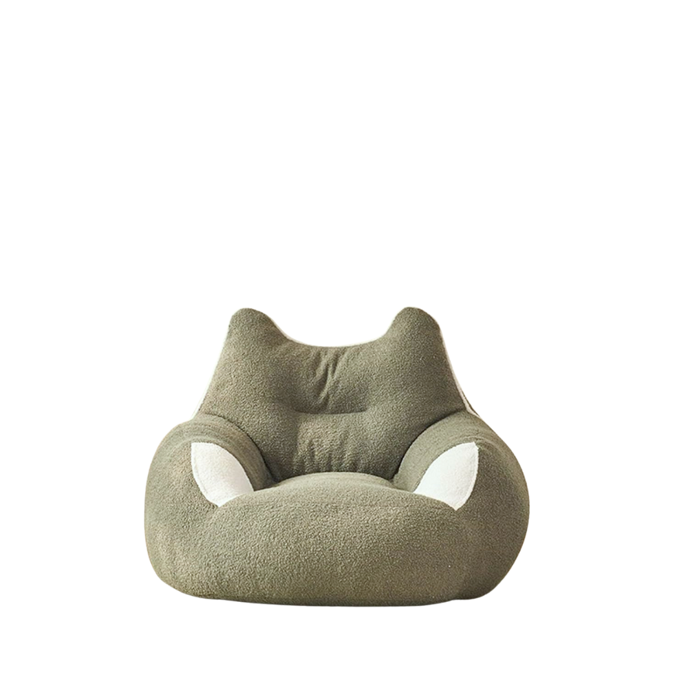Luna Cat Ear Plush Lounge Chair in grey – soft ergonomic floor sofa with cat ear backrest for kids and adults, perfect for reading or relaxing