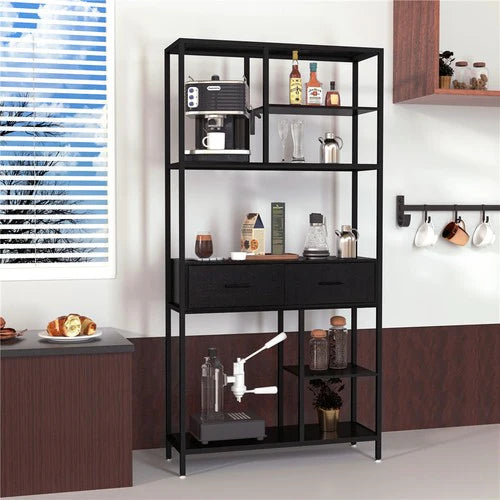 Tall Bookshelf 180cm | Industrial Display Shelf with 2 Drawers