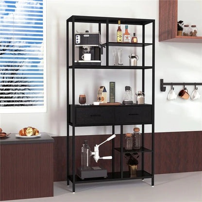 Tall Bookshelf 180cm | Industrial Display Shelf with 2 Drawers
