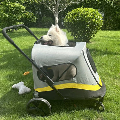 Large Folding Dog Stroller | 4-Wheel Pet Carriage with Rain Cover