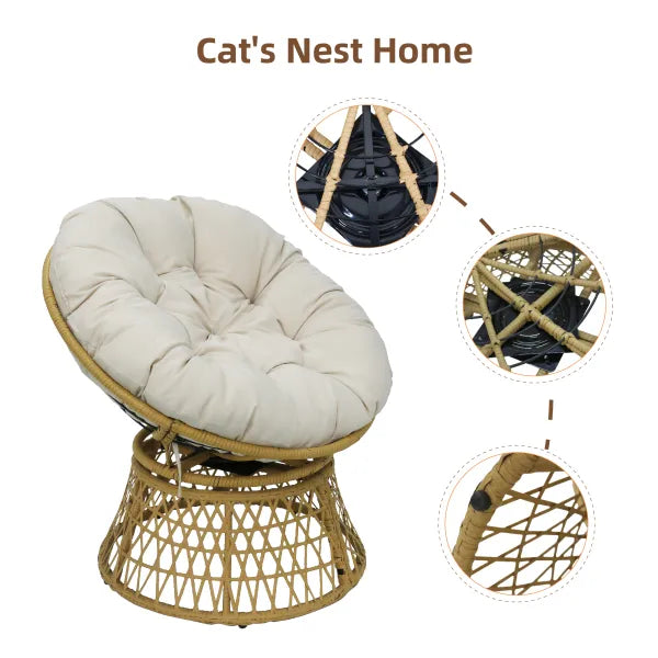 Rotating Papasan Chair with Cushion – PE Rattan & Steel Frame