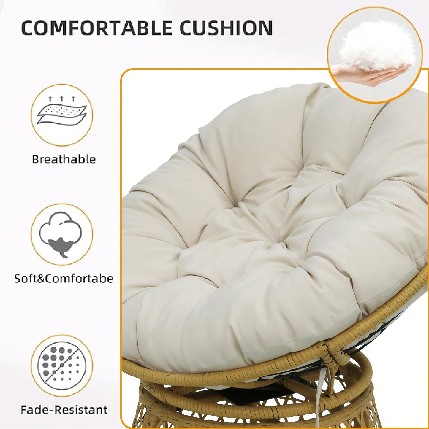 Rotating Papasan Chair with Cushion – PE Rattan & Steel Frame