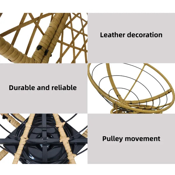 Rotating Papasan Chair with Cushion – PE Rattan & Steel Frame