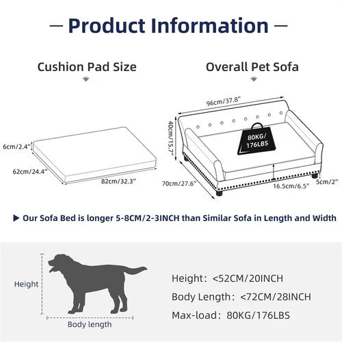 Deluxe Velvet Dog Sofa Bed 96cm | Memory Foam Pet Couch Large