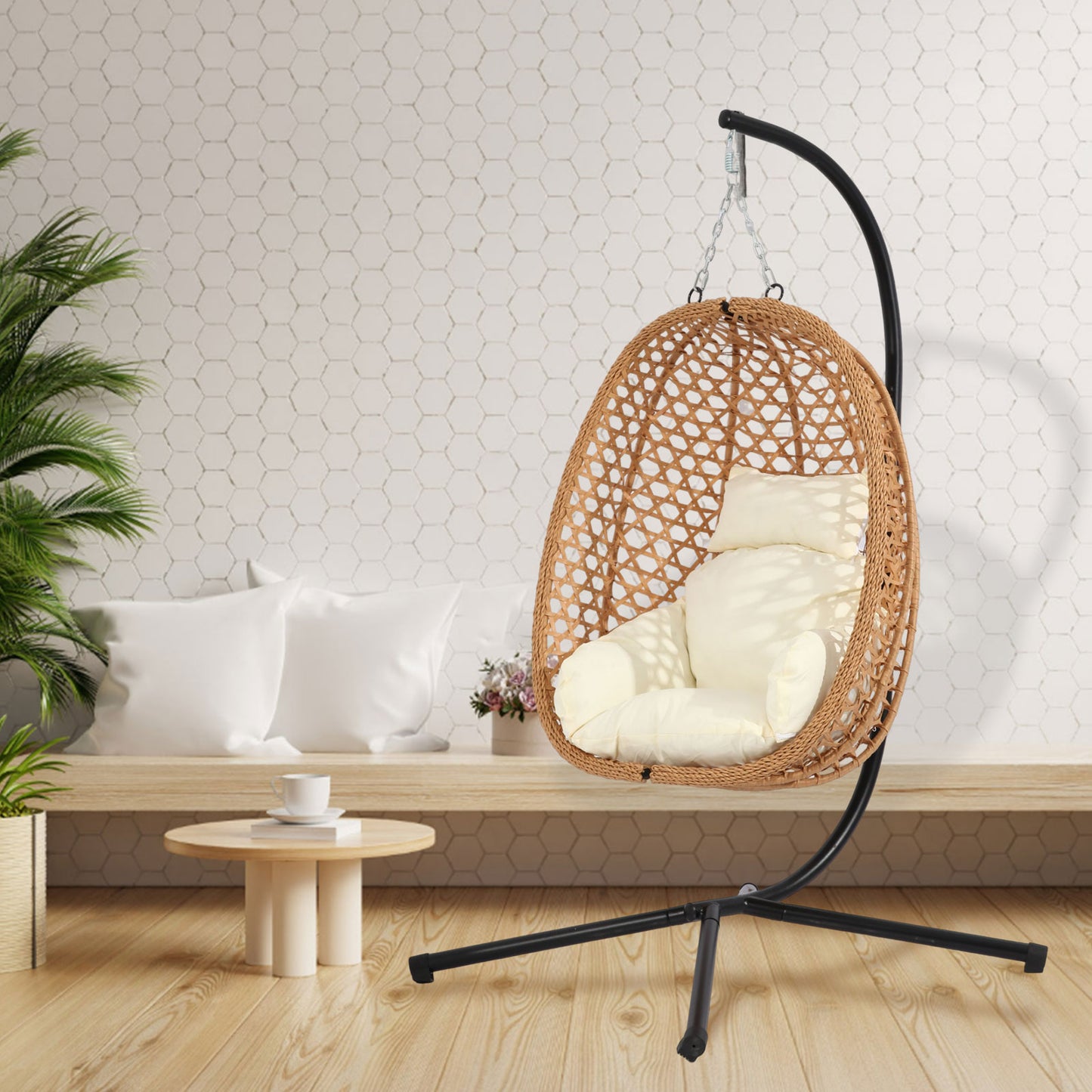 Premium Foldable Rattan Egg Chair with Thick Cushion