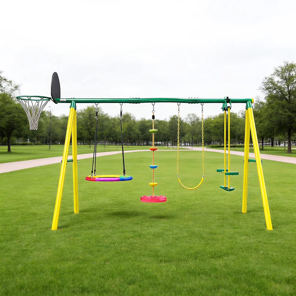 Urban Culture Homes All-In-One Outdoor Children's Play Equipment | Multi-Activity Swing, Basketball & Climbing Station