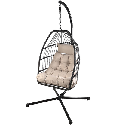 Foldable Rattan Egg Chair – Steel Frame & Hanging Stand