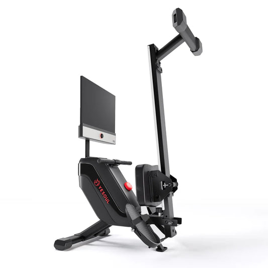 Smart Rowing Machine with 21.5” FHD Screen, Magnetic Resistance & Foldable Rail