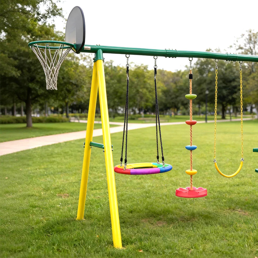 Urban Culture Homes All-In-One Outdoor Children's Play Equipment | Multi-Activity Swing, Basketball & Climbing Station