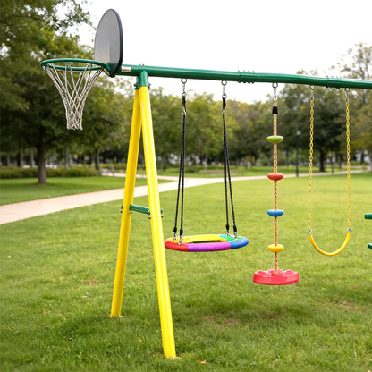 Urban Culture Homes All-In-One Outdoor Children's Play Equipment | Multi-Activity Swing, Basketball & Climbing Station
