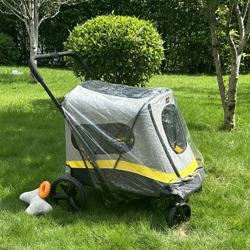 Large Folding Dog Stroller | 4-Wheel Pet Carriage with Rain Cover