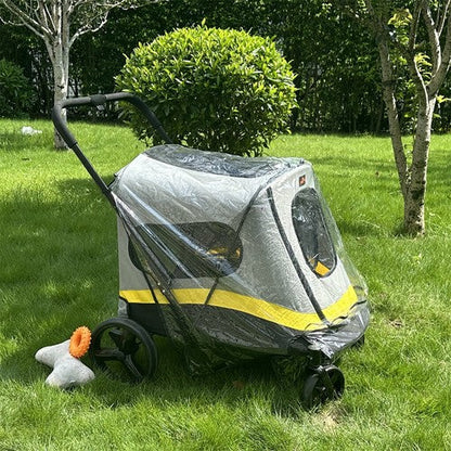 Large Folding Dog Stroller | 4-Wheel Pet Carriage with Rain Cover
