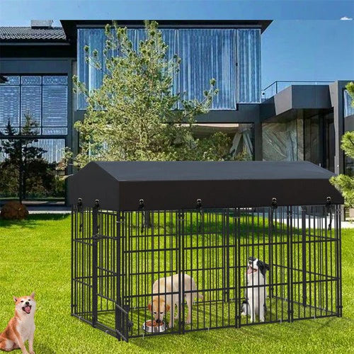 Upgraded Thicken Pet Dog Kennel Heavy Duty Metal Dog Cage House w/ Feeding Door