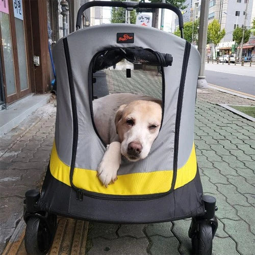 Large Folding Dog Stroller | 4-Wheel Pet Carriage with Rain Cover