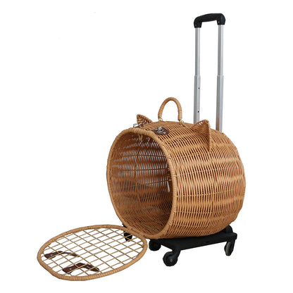 Wicker Cat Carrier Trolley – Wheels & Extendable Handle