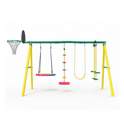 Urban Culture Homes All-In-One Outdoor Children's Play Equipment | Multi-Activity Swing, Basketball & Climbing Station