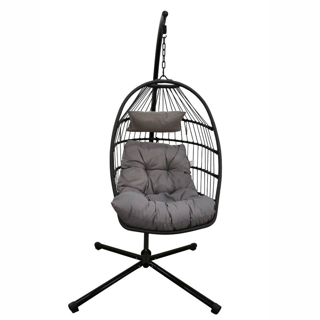 Foldable Rattan Egg Chair – Steel Frame & Hanging Stand