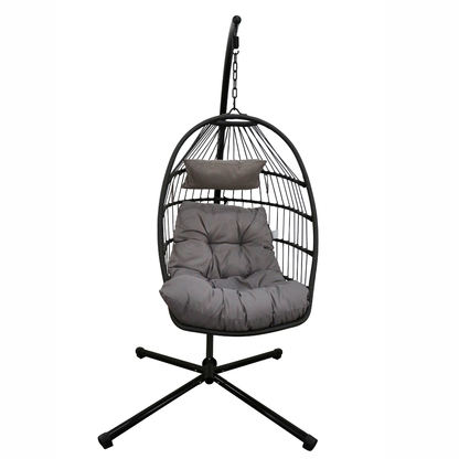 Foldable Rattan Egg Chair – Steel Frame & Hanging Stand