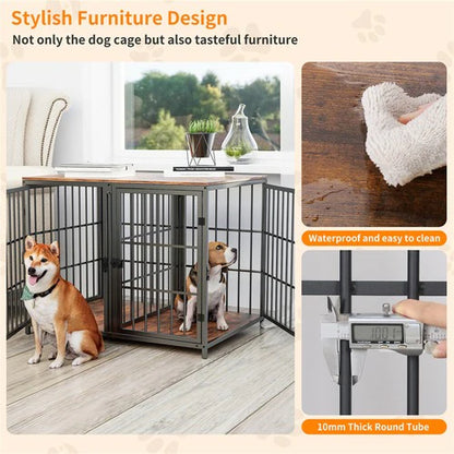 4-Door Dog Crate End Table 90cm | Heavy Duty Furniture Kennel with Divider