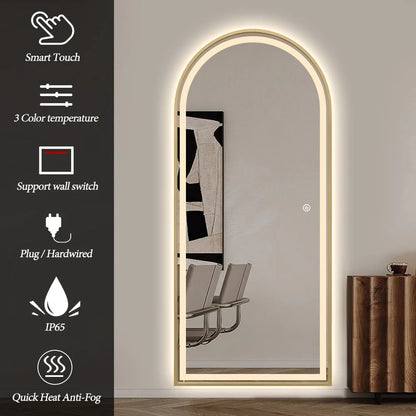 Arched LED Full-Length Mirror 180x80cm - Gold Frame Dimmable - FLM62