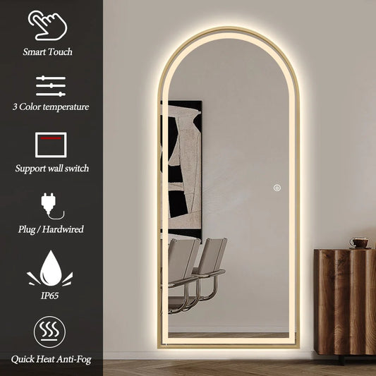 Arched LED Full-Length Mirror 180x80cm - Gold Frame Dimmable - FLM62