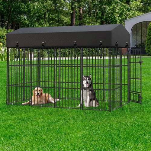 Upgraded Thicken Pet Dog Kennel Heavy Duty Metal Dog Cage House w/ Feeding Door