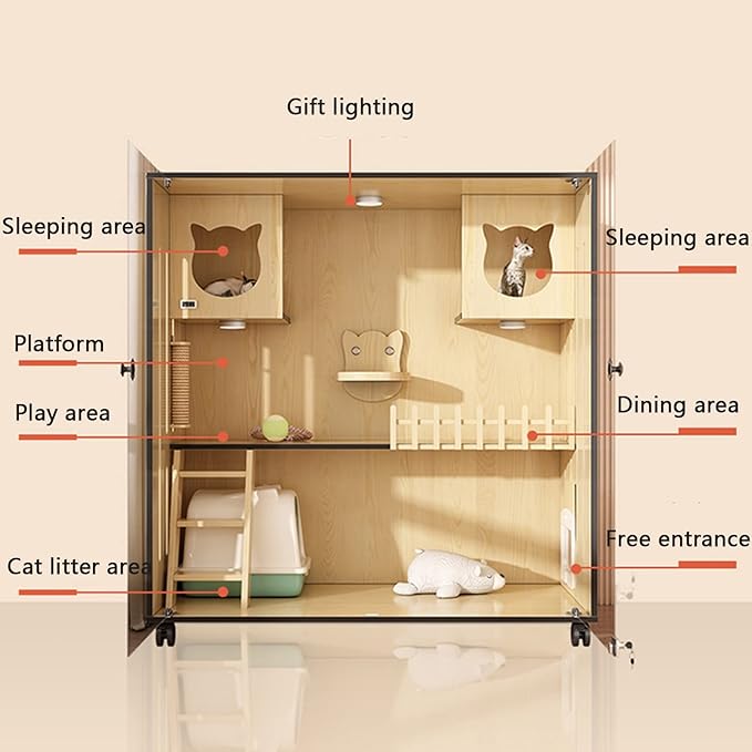 Luxury Wooden Cat House with Glass Doors - Modern Pet Enclosure